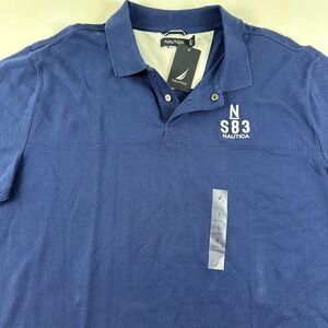 NEW Nautica Mens Large NS83 Polo Shirt Blue Short Sleeve Embroidered Logo